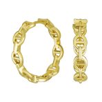 Round Paper Clip Link Mariner Chain Link Hoop Earrings Gold
