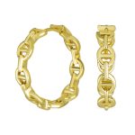 Round Paper Clip Link Mariner Chain Link Hoop Earrings Gold