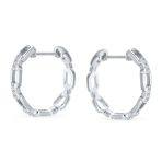 Elegant CZ Hoop Earrings Gold Plated Paper Clip Chain with Pave Accents .75 Inch - Image 2