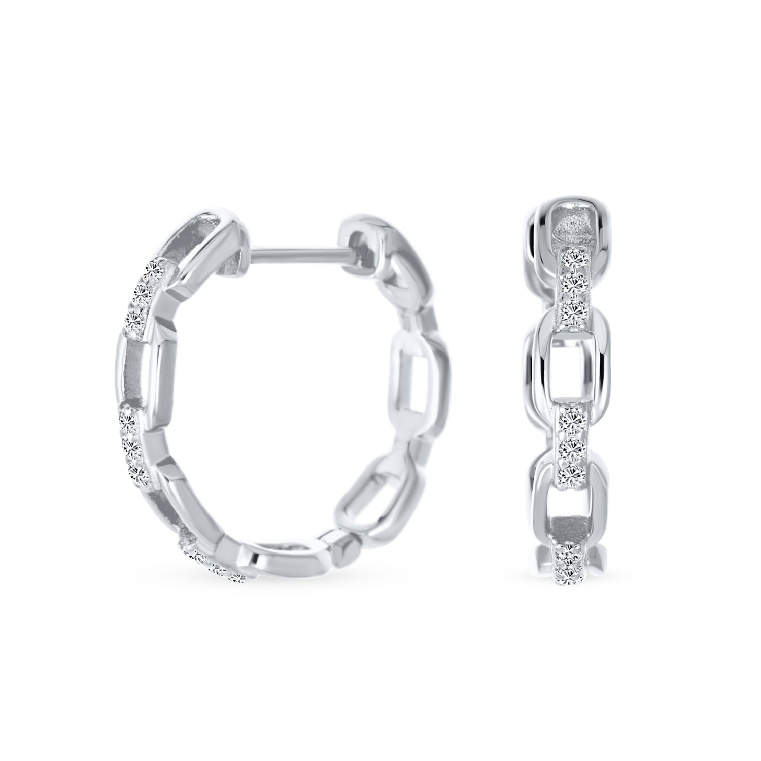 round-paper-clip-hoop-earrings-pfs-122-0726-02 Elegant CZ Hoop Earrings Gold Plated Paper Clip Chain with Pave Accents .75 Inch - Image 1