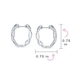 Elegant CZ Hoop Earrings Gold Plated Paper Clip Chain with Pave Accents .75 Inch - Image 4