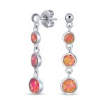 Geometric Dangle Gemstone Earrings with Opal and 14K Gold Plated Sterling Silver
