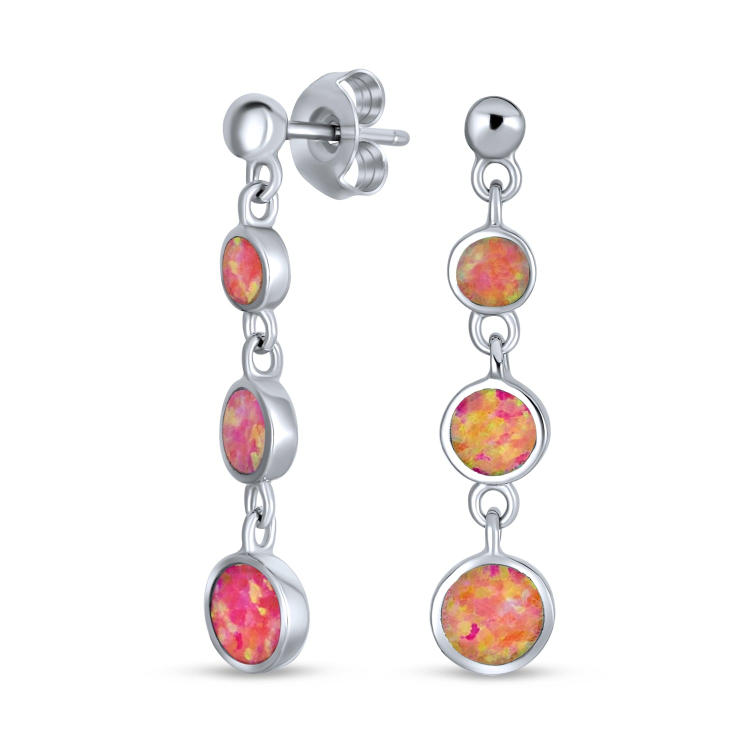 round-pink-opal-silver-earring-dangle_jf-a30743-pk_2_20_2 Geometric Dangle Gemstone Earrings with Opal and 14K Gold Plated Sterling Silver - Image 1
