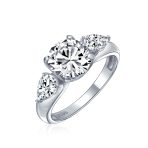 Timeless 3CT CZ Solitaire Round Engagement Ring with Trillion Side Stones Silver - Image 2