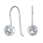 Classic Small Solitaire Bezel Set CZ Drop Earrings .925 Sterling Silver Fishhook
