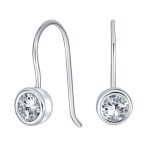 Classic Small Solitaire Bezel Set CZ Drop Earrings .925 Sterling Silver Fishhook