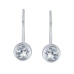 Classic Small Solitaire Bezel Set CZ Drop Earrings .925 Sterling Silver Fishhook - Image 2