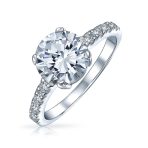 Classic 4CT CZ Round Solitaire Engagement Ring .925 Sterling Silver Cubic Zirconia Thin Pave Band