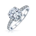 Classic 4CT CZ Round Solitaire Engagement Ring .925 Sterling Silver Cubic Zirconia Thin Pave Band