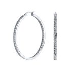 Channel Set Crystal Large Statement Hoop Earrings Stainless Steel 2" Diameter - Image 3