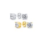 Set of 2 Black Round Solitaire CZ Stud Earrings Gold Plated Sterling Silver 10MM - Image 8