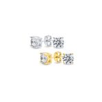 Set of 2 Black Round Solitaire CZ Stud Earrings Gold Plated Sterling Silver 10MM - Image 9