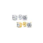 Set of 2 Black Round Solitaire CZ Stud Earrings Gold Plated Sterling Silver 10MM - Image 10