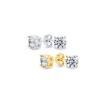 Set of 2 Black Round Solitaire CZ Stud Earrings Gold Plated Sterling Silver 10MM - Image 11