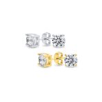 Set of 2 Black Round Solitaire CZ Stud Earrings Gold Plated Sterling Silver 10MM - Image 13