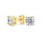 Round CZ Tennis Bracelet & Solitaire Stud Earrings Set Gold Plated Silver - Image 5