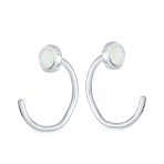 Minimalist Opal Huggie Ear Cuff Cartilage Earrings Sterling Silver Non-Piercing - Image 2