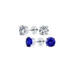 Set of 2 Round Blue Clear CZ Stud Earrings Sterling Silver 5MM Screw Back