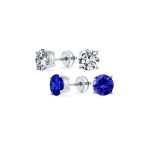 Set of 2 Round Blue Clear CZ Stud Earrings Sterling Silver 5MM Screw Back - Image 2