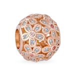 Round Clear Floral CZ Bouquet Charm Bead Rose Gold for European Bracelet