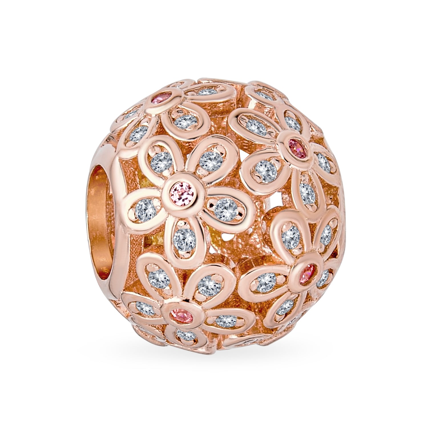 round_flower_bouquet_charm_bead_rose_gold_pbx-hsz-1472-rose_1 Round Clear Floral CZ Bouquet Charm Bead Rose Gold for European Bracelet - Image 1