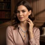 Y Collar Necklace Vintage Oval Crown Halo Royal Blue CZ Silver Plated - Image 3
