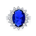 Classic 6CT CZ Sapphire Blue Cubic Zirconia Halo Engagement Ring .925 Sterling Silver