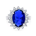 Classic 6CT CZ Sapphire Blue Cubic Zirconia Halo Engagement Ring .925 Sterling Silver