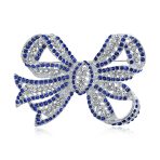 Victorian Style Crystal Pave Filigree Ribbon Large Brooch Pin Silver Plated - Image 2