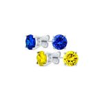 Set of 2 Round Red Green CZ Stud Earrings Sterling Silver 7MM - Image 4
