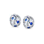 Set of 2 Wave Royal Blue Cubic Zirconia Charm Bead Simulated Sapphire Silver