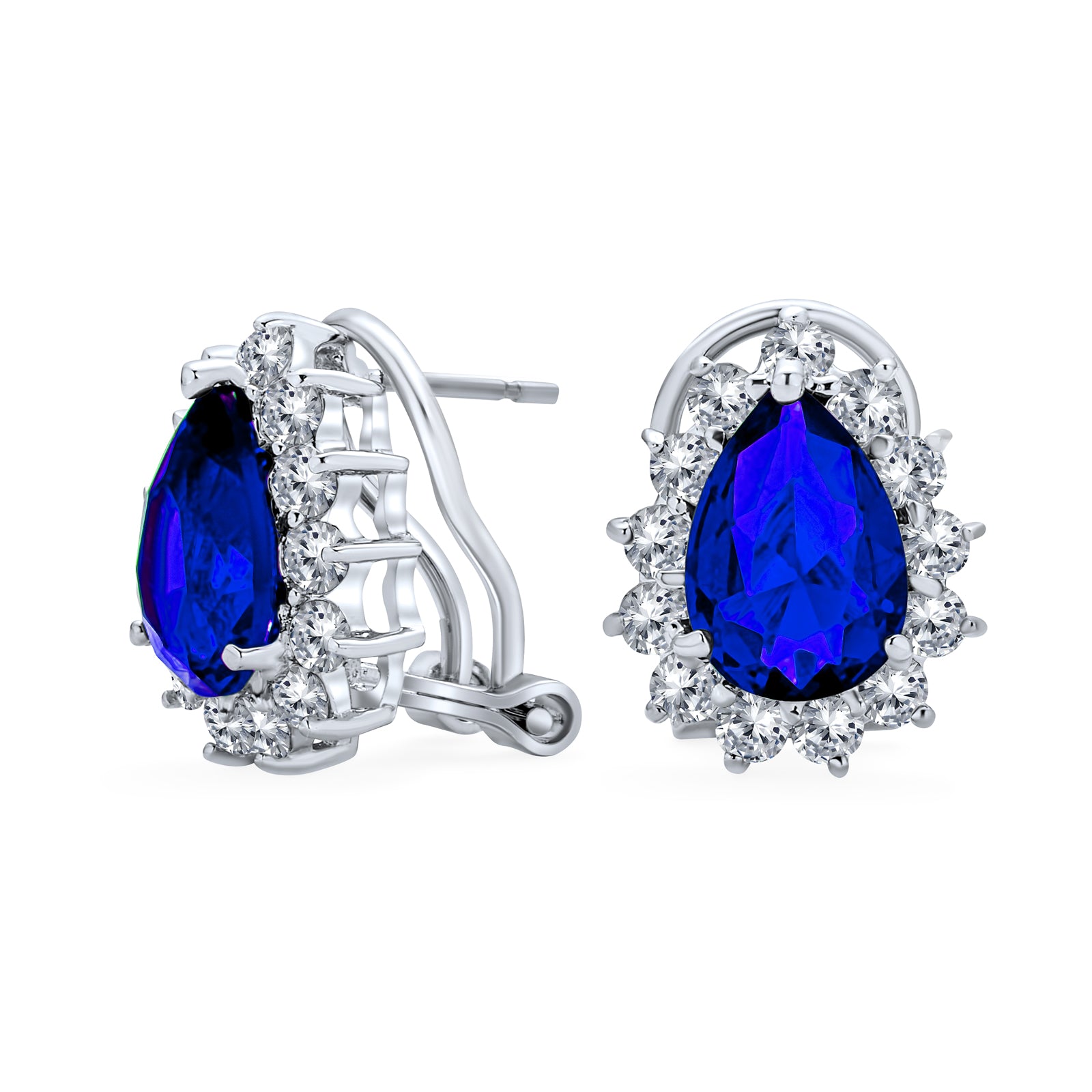 royal-blue-teardrop-earrings-silver_ag-ez5397-sa_1 2.5CT Blue CZ Halo Pear Teardrop Stud Earrings Omega Back - Image 1