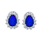 2.5CT Blue CZ Halo Pear Teardrop Stud Earrings Omega Back - Image 3