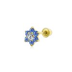 Tiny Flower Screwback CZ Stud Helix Lobe Cartilage 1 Piece Earring 14K Real Gold 4MM