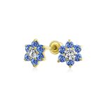Tiny CZ Cubic Zirconia Flower Stud Earrings Real 14K Gold Screw back - Image 2