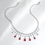 Vintage Style Red CZ Teardrop Collar Necklace Silver Plated Brass - Image 4