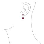 Classic Bridal Cocktail Halo Cubic Zirconia Blue CZ Double Solitaire Teardrop Dangle Clip On Earrings - Image 26
