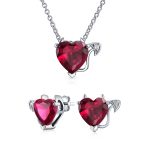 Whimsical Cubic Zirconia Ruby Red CZ Devil Heart Stud Earring Pendant Jewelry Set Sterling Silver - Image 2