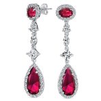 Art Deco Style Royal Green Cubic Zirconia Halo CZ Statement Teardrop Chandelier Earrings Silver Plated - Image 5