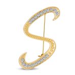 Large Statement ABC Crystal Letters Initial Scarf Lapel Pin Brooch Gold Plated - Image 7