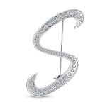 Large Statement ABC Pave Crystal Monogram Brooch Pin Silver or Gold Plated - Image 9