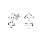 Mini Dainty Circle Zodiac Stud Earrings Sterling Silver for 12 Constellations