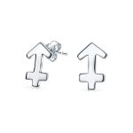 Mini Dainty Circle Zodiac Stud Earrings Sterling Silver for 12 Constellations