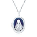 Vintage Style Blue Agate Our Lady of Guadalupe Locket Necklace Sterling Silver