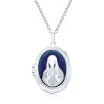 Vintage Style Blue Agate Our Lady of Guadalupe Locket Necklace Sterling Silver
