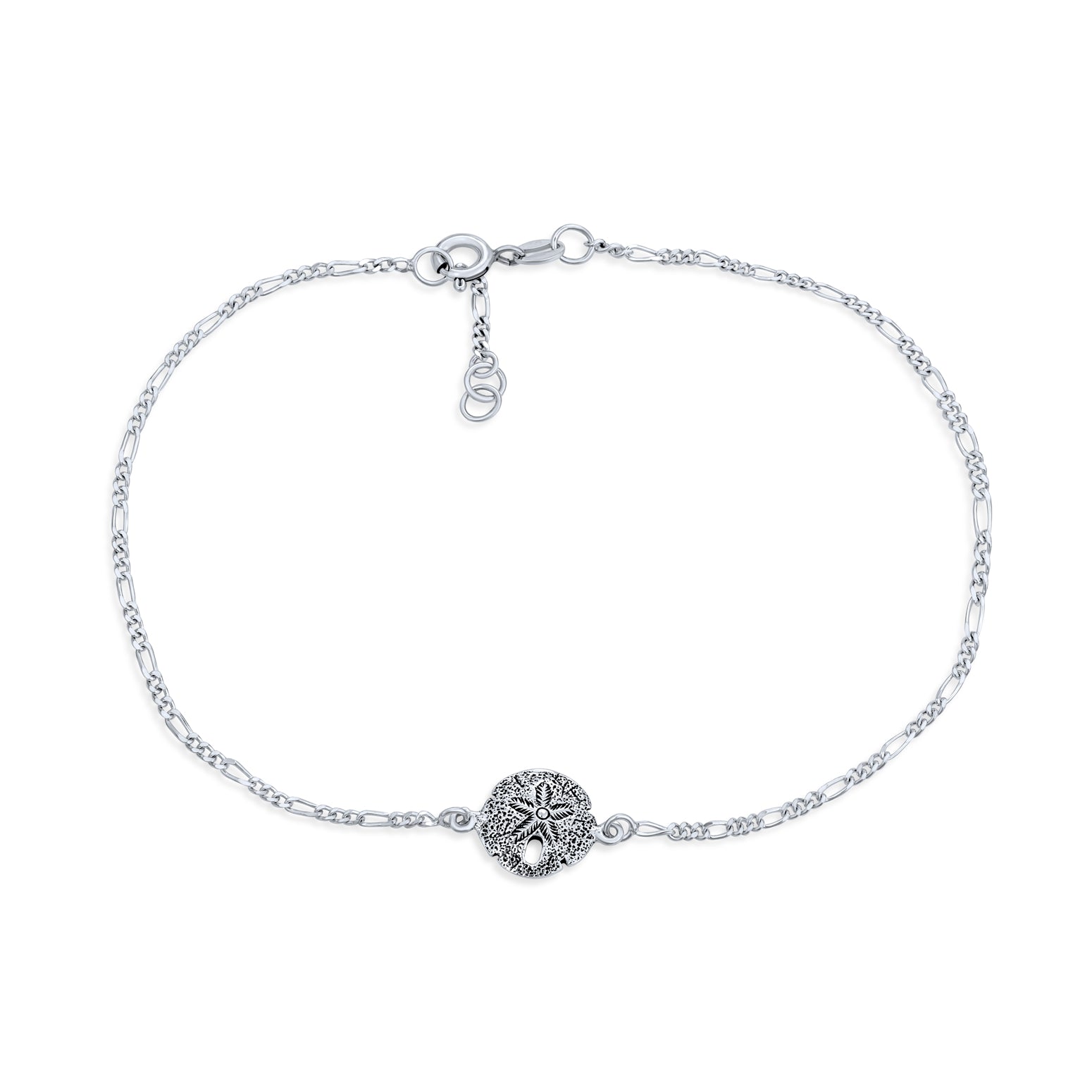 sand-silver-dollar-anklet-bracelet_ps-tbg377-az_1 Nautical Beach Sand Dollar Charm Anklet Ankle Bracelet .925 Sterling Silver Adjustable 9 - 10 Inch - Image 1