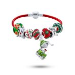 Secret SANTA Charm Bracelet with Locket Bead & Holiday Reindeer Gingerbread Man