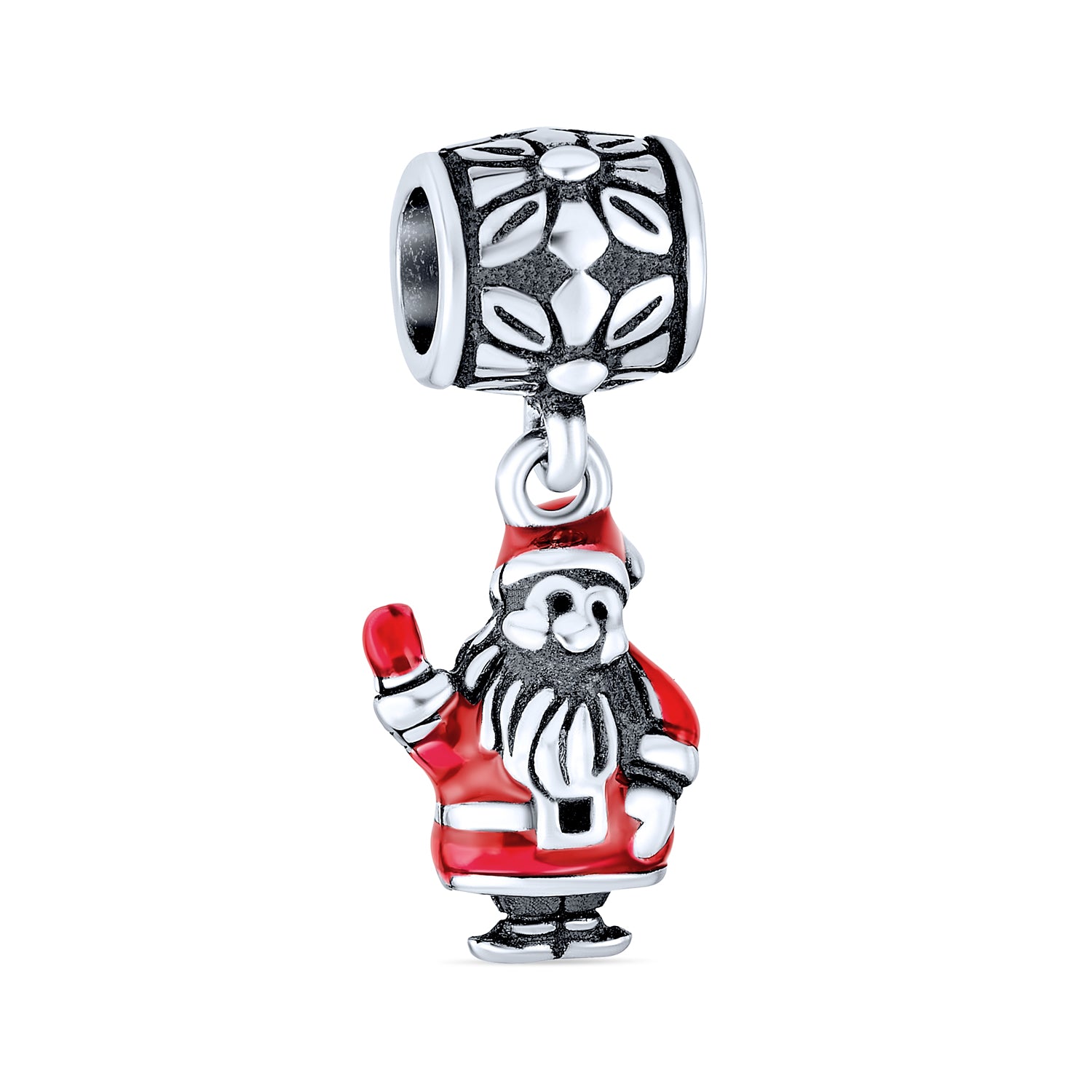 santa-claus-enamel-dangle-bead_pbx-hsd-199_1 Christmas Charm Bead Red Santa Claus Dangle Enamel Sterling Silver for Bracelets - Image 1