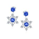 Holiday Party Earring Jacket Blue Sapphire Snowflake Studs in Sterling Silver - Image 3