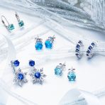 Holiday Party Earring Jacket Blue Sapphire Snowflake Studs in Sterling Silver - Image 11
